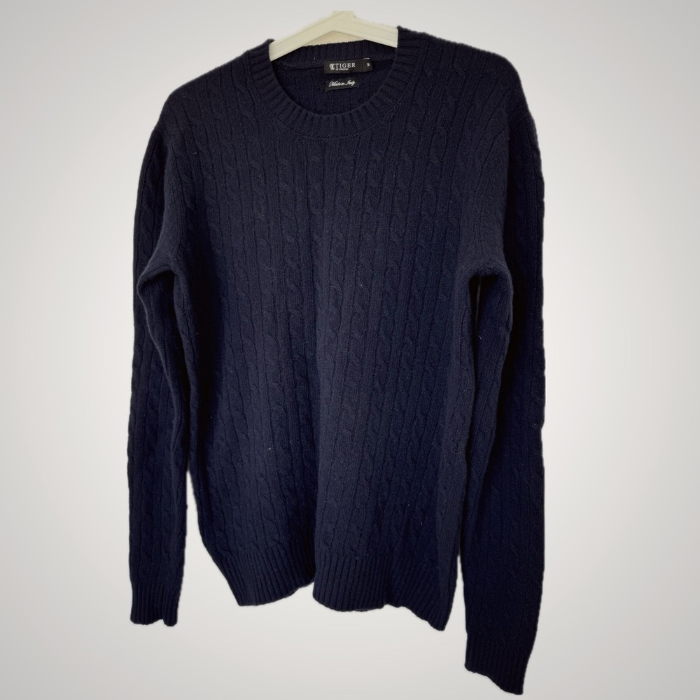 Tiger of Sweden Lauel mens navy wool cable knit Sweater | Medium
